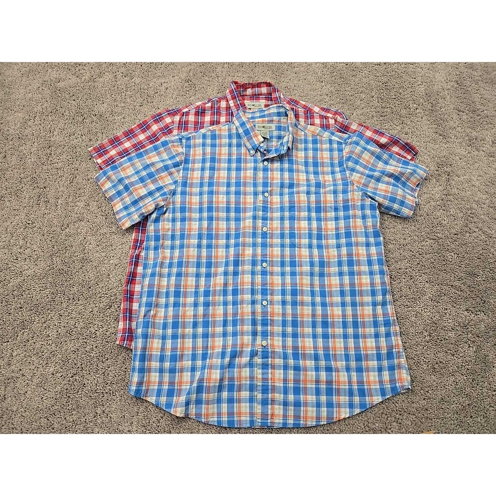Lot of 2 Sun River Button Up Shirt Mens XL Plaid Short Sleeve ChestPocket Casual